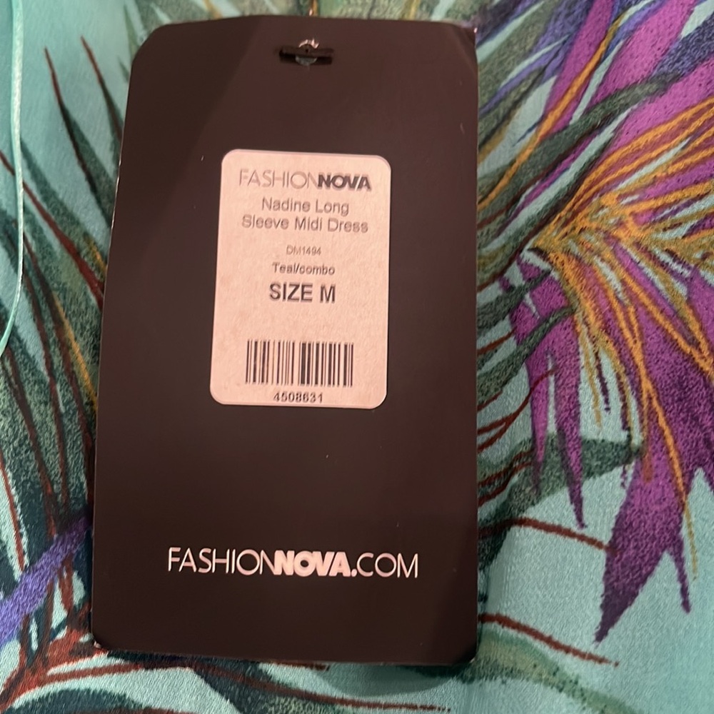 Fashion Nova Teal Tropical Print Midi Dress - Picture 10 of 12